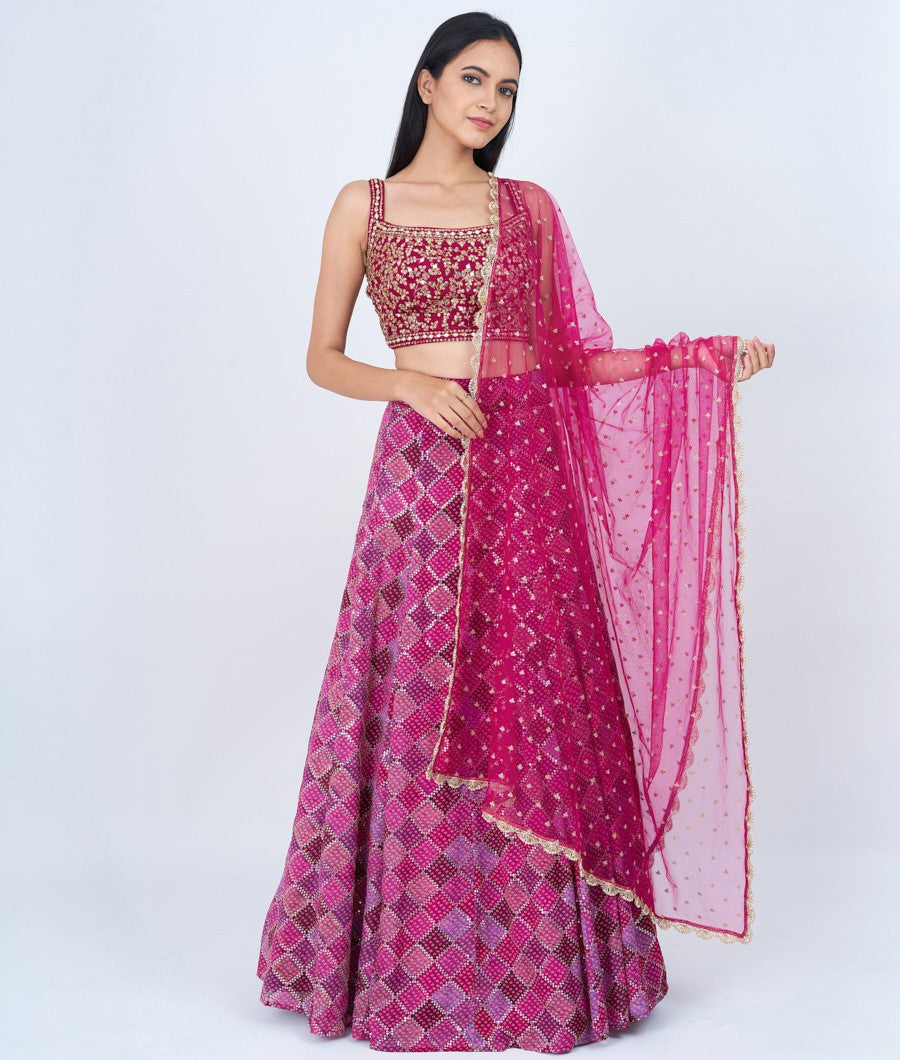 Majentha Pita Zari With Sequins And Mirror And Jarkan Stone - Lehenga