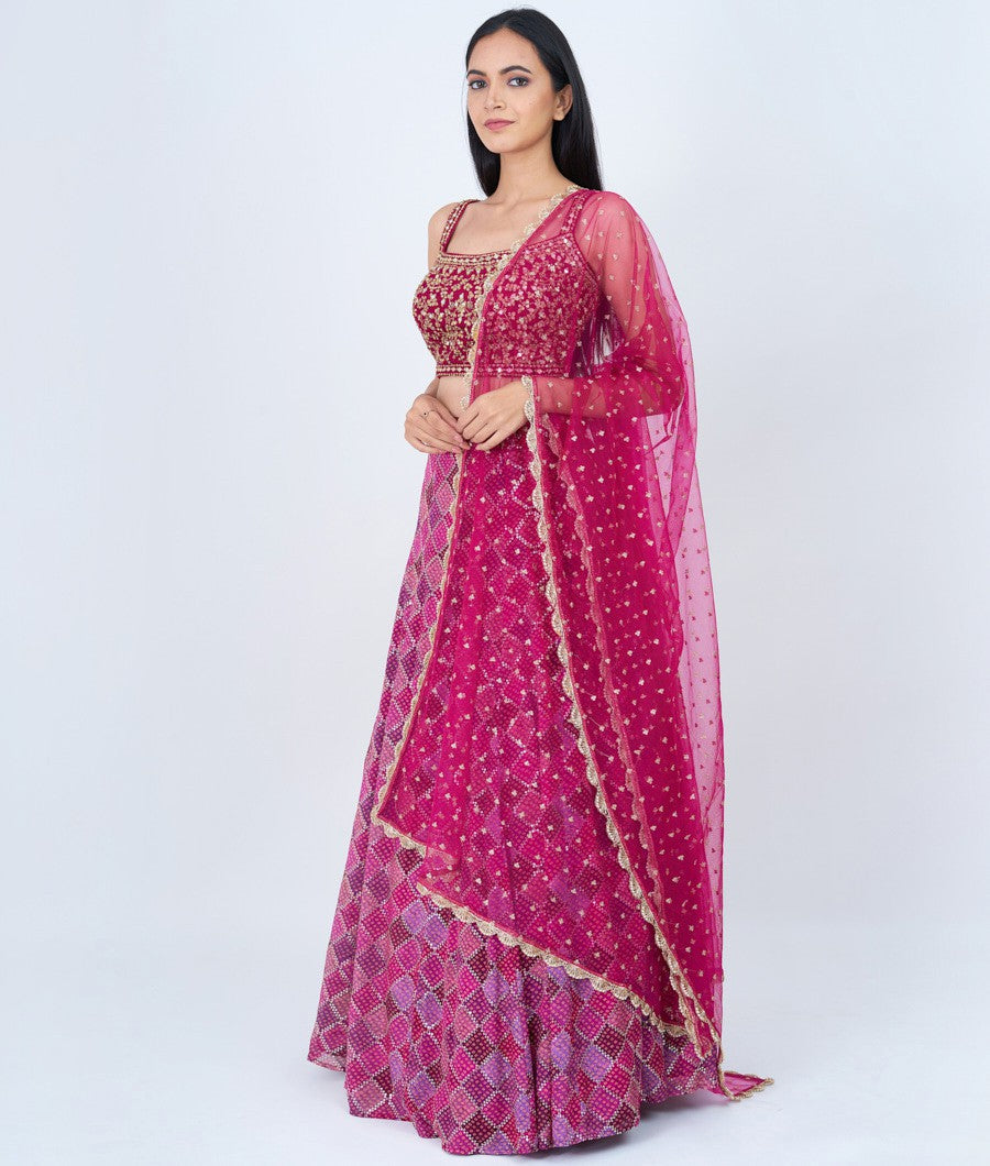 Majentha Pita Zari With Sequins And Mirror And Jarkan Stone - Lehenga