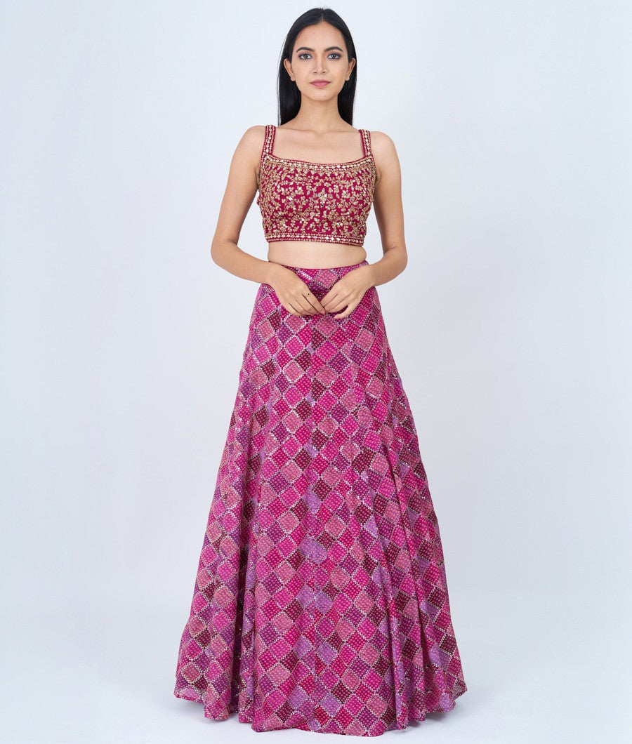 Majentha Pita Zari With Sequins And Mirror And Jarkan Stone - Lehenga