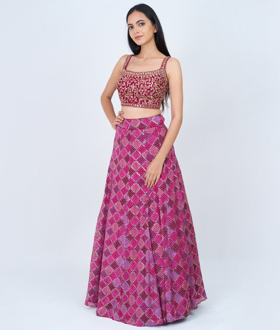 Majentha Pita Zari With Sequins And Mirror And Jarkan Stone - Lehenga