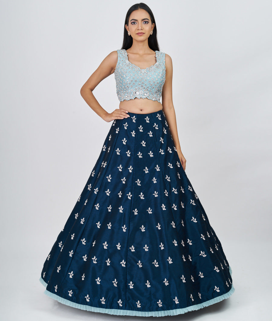 T.Blue/Aqua Pearl With Sequins And Zardosi Work  Lehenga