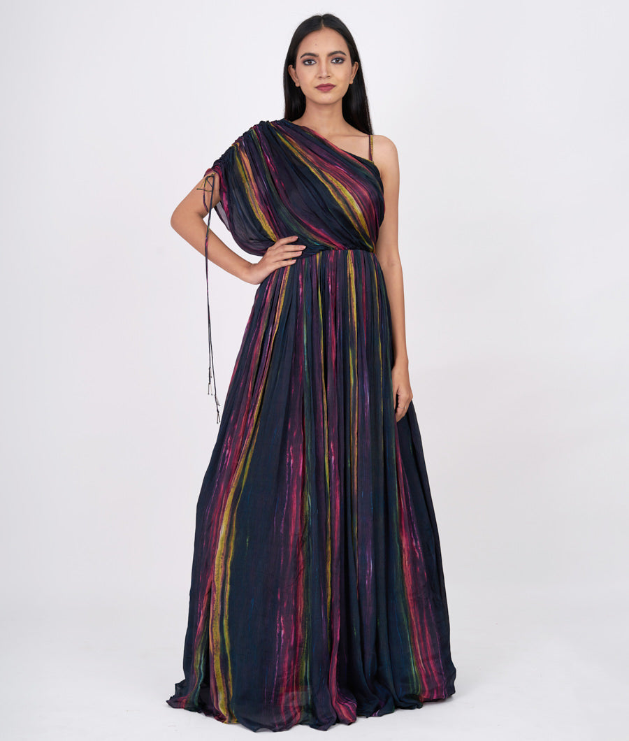 Multi Color Shibori Print With Cutdana Work Indo Western Gown Gown