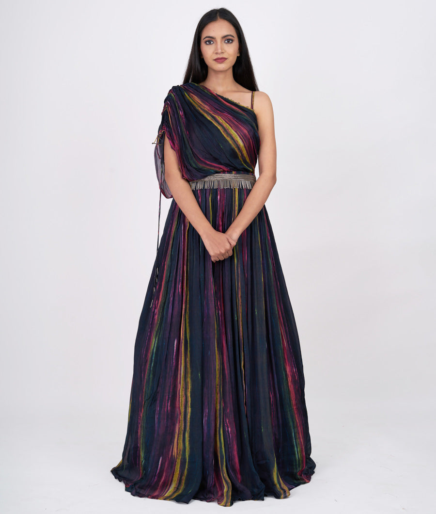 Multi Color Shibori Print With Cutdana Work Indo Western Gown Gown