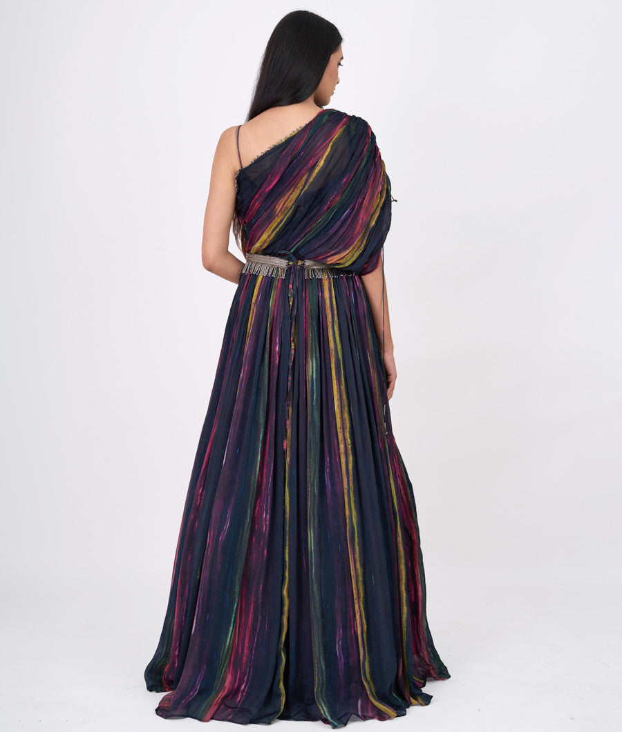 Multi Color Shibori Print With Cutdana Work Indo Western Gown Gown