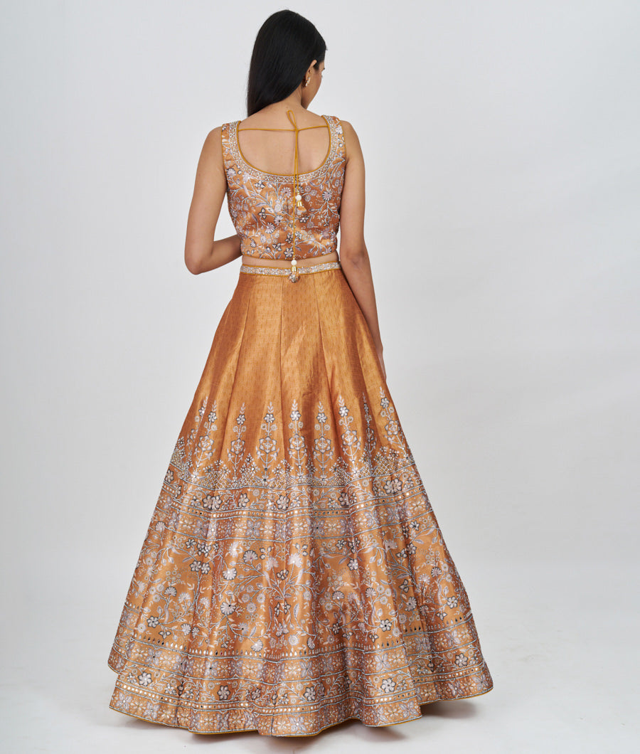 Yellow Digtal Print With Swarovski And Mirror Work  Lehenga