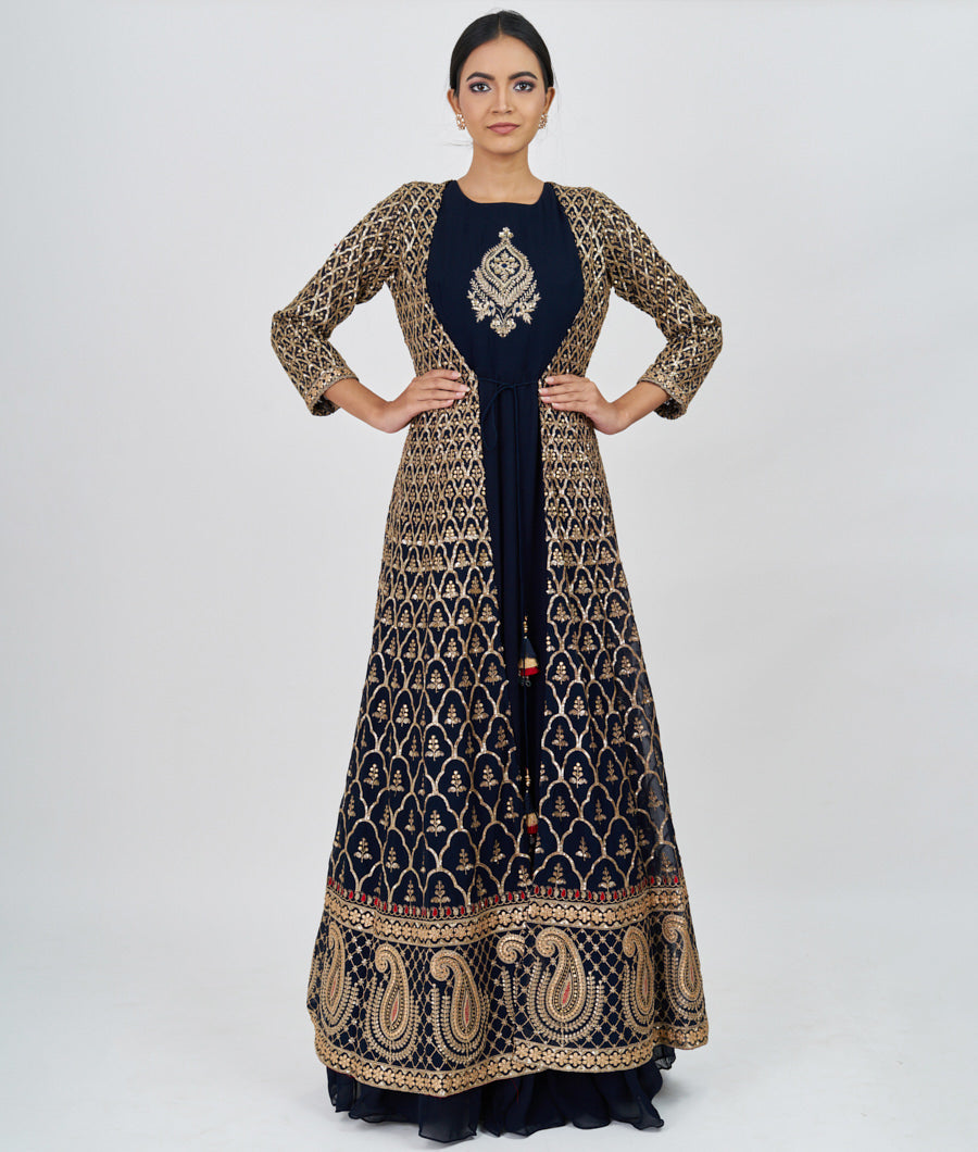 Navy Blue Zari Embroidery With Sequins And Gota Patti Work  Salwar Kameez