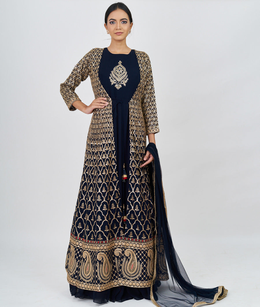 Navy Blue Zari Embroidery With Sequins And Gota Patti Work  Salwar Kameez