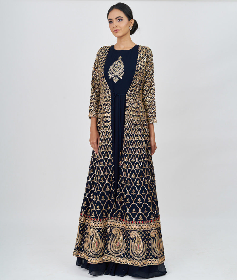 Navy Blue Zari Embroidery With Sequins And Gota Patti Work  Salwar Kameez