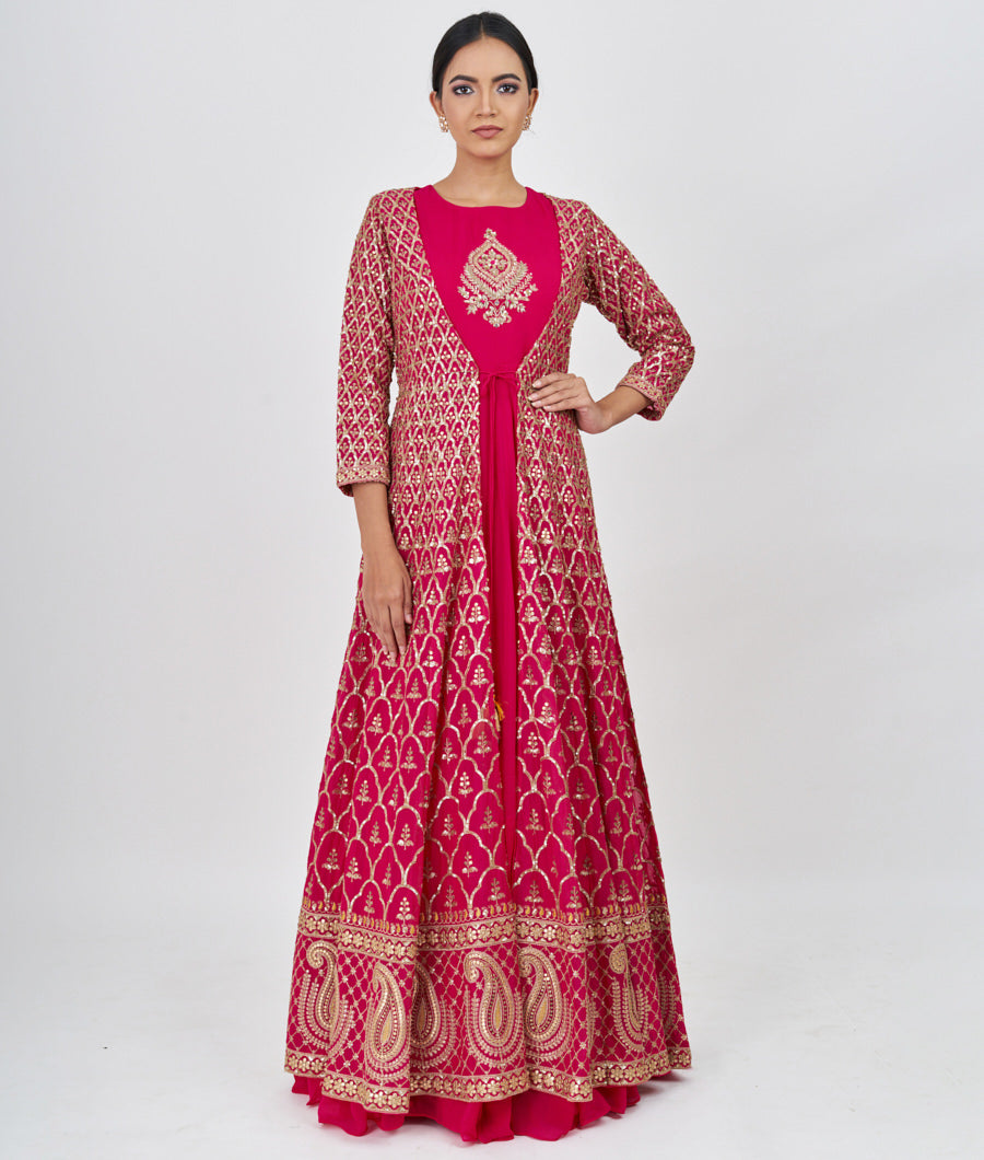 Rani Zari Embroidery With Sequins And Gota Patti Work Anarkali Salwar Kameez