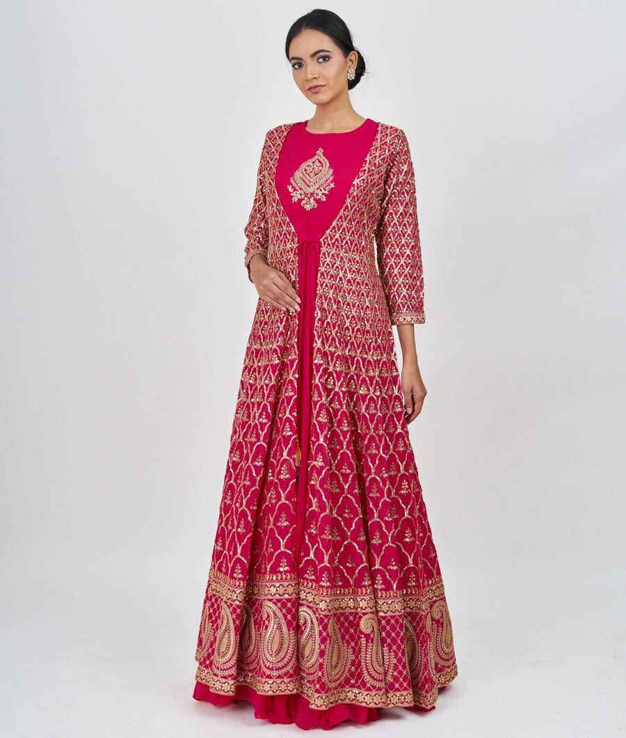 Rani Zari Embroidery With Sequins And Gota Patti Work Anarkali Salwar Kameez