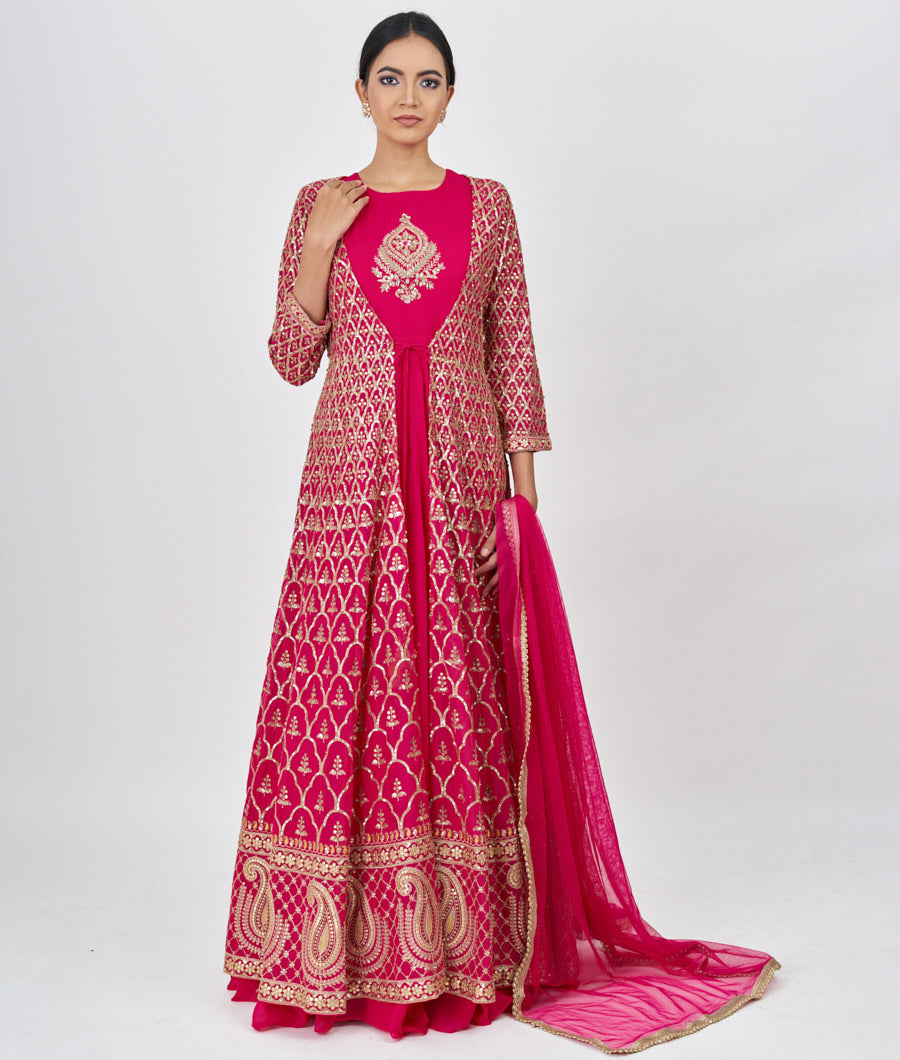 Rani Zari Embroidery With Sequins And Gota Patti Work Anarkali Salwar Kameez