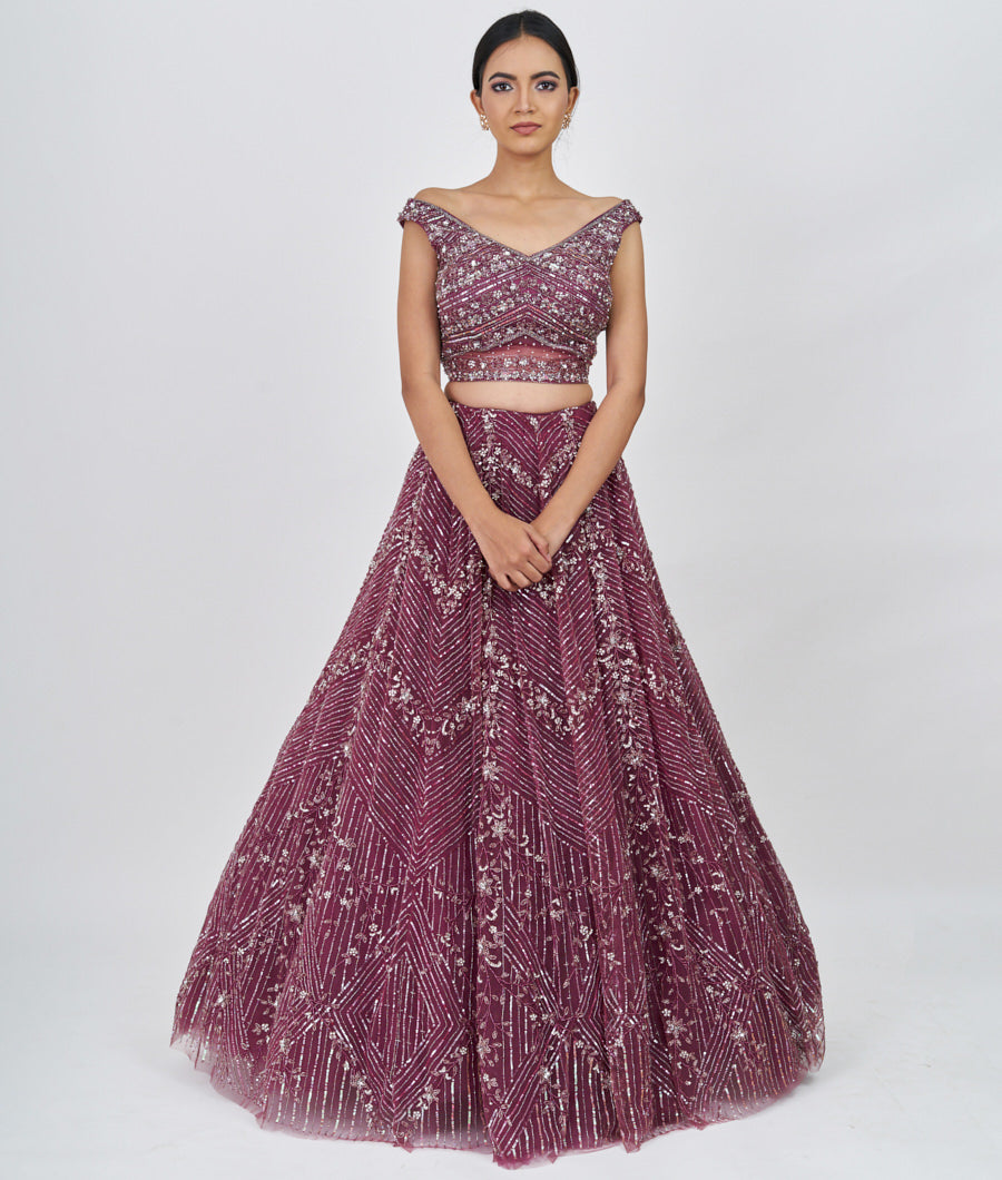 Onion Pink Sequins With Cutdana And Jarkan Stone Work  Lehenga