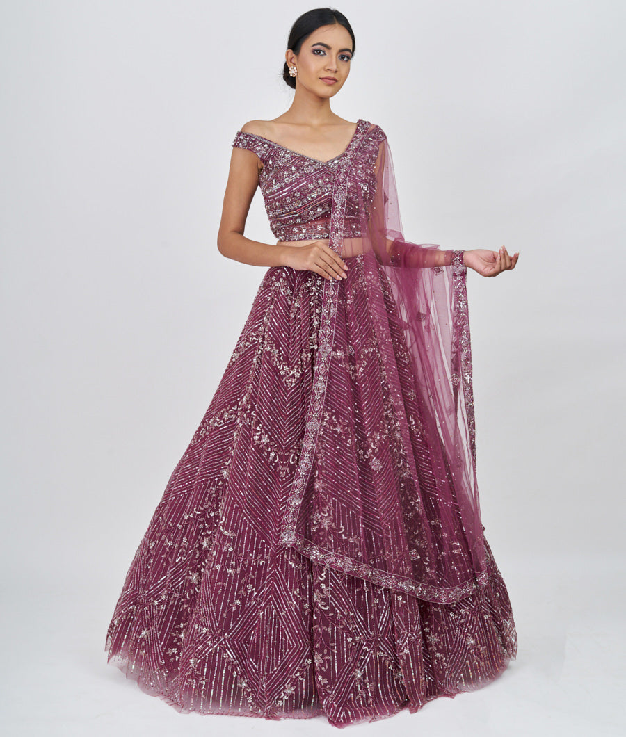 Onion Pink Sequins With Cutdana And Jarkan Stone Work  Lehenga