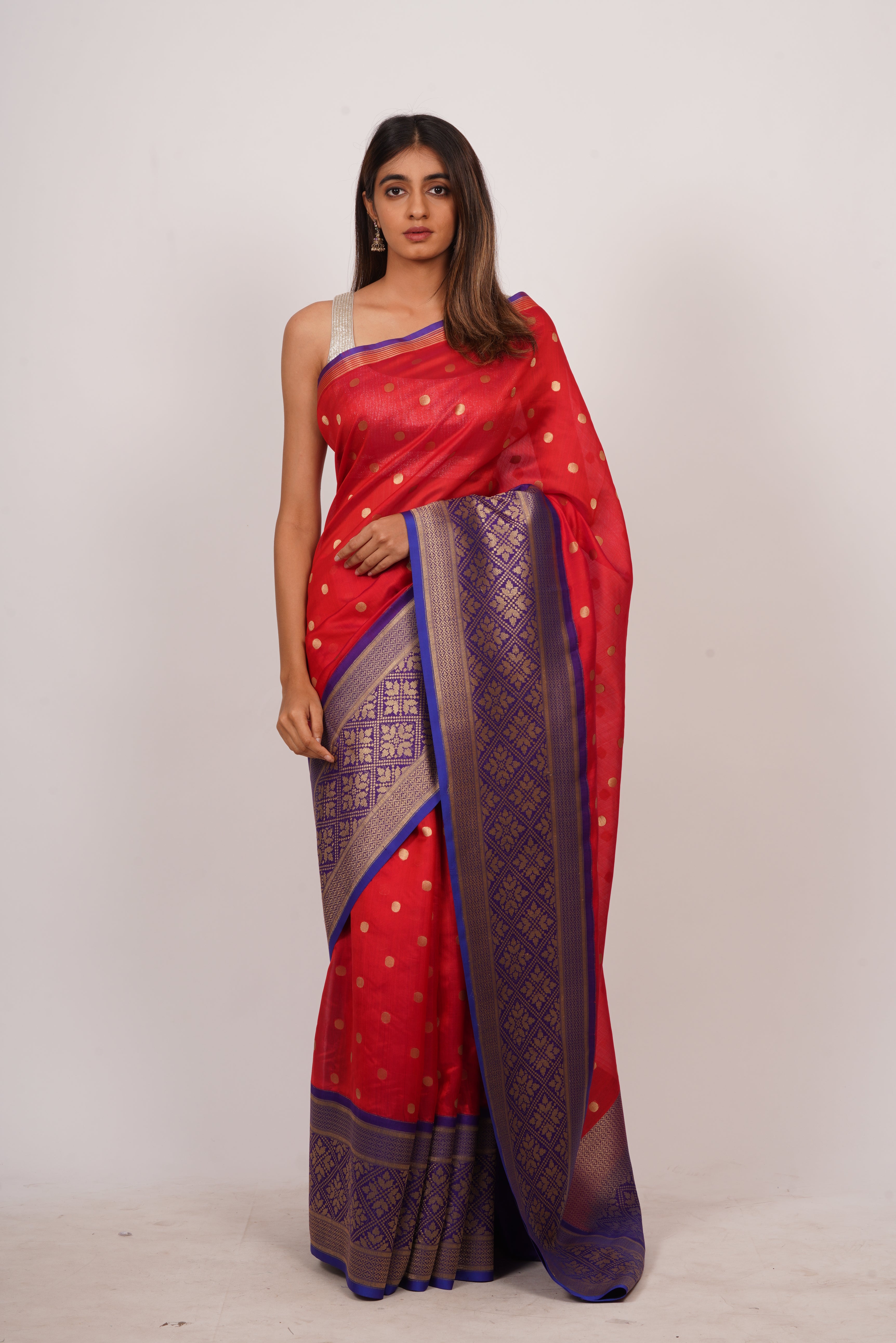 Tomato Red Muga Silk Saree In Gold Zari - kaystore.in