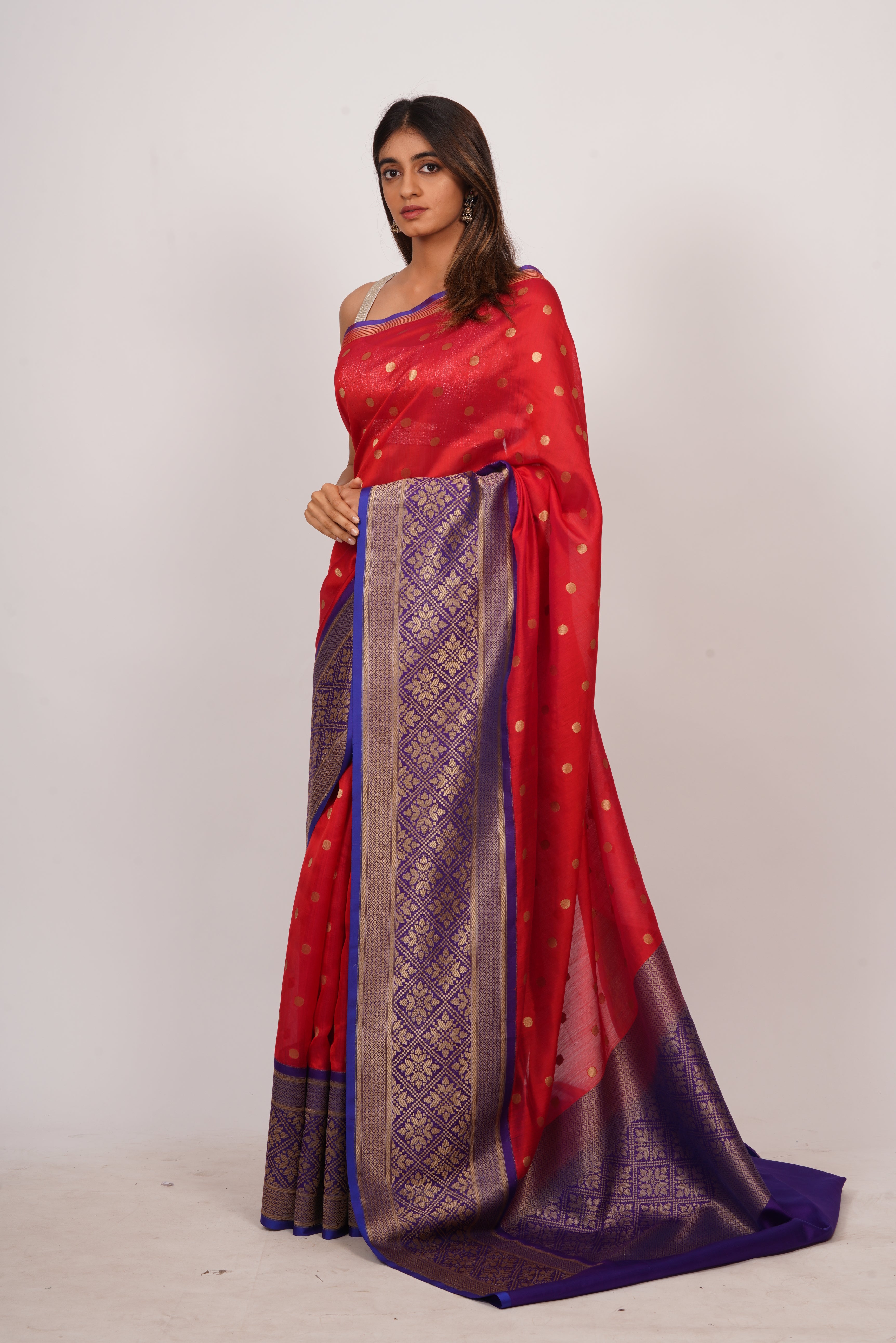 Tomato Red Muga Silk Saree In Gold Zari - kaystore.in