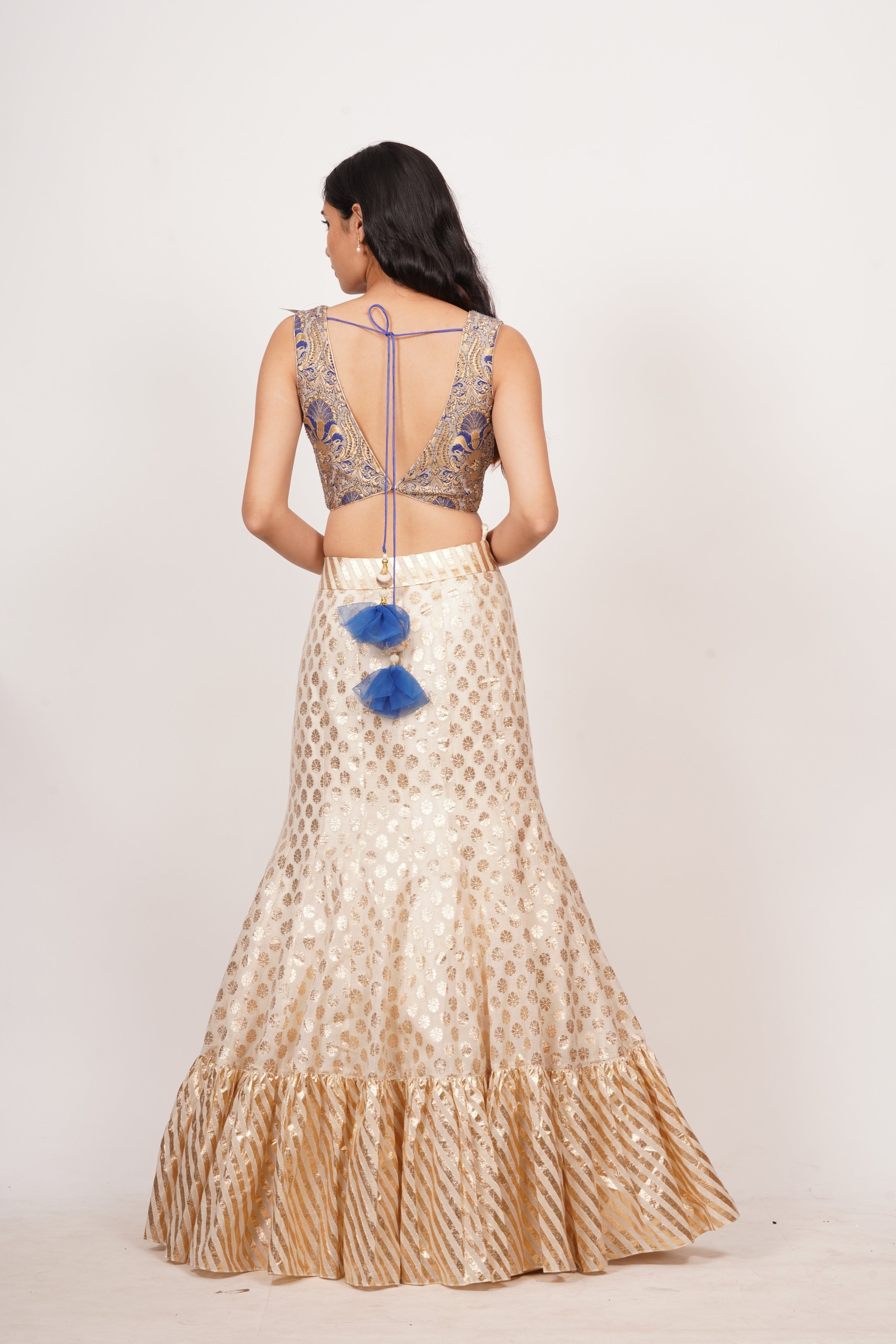 Cream And Blue Lehenga Choli - kaystore.in