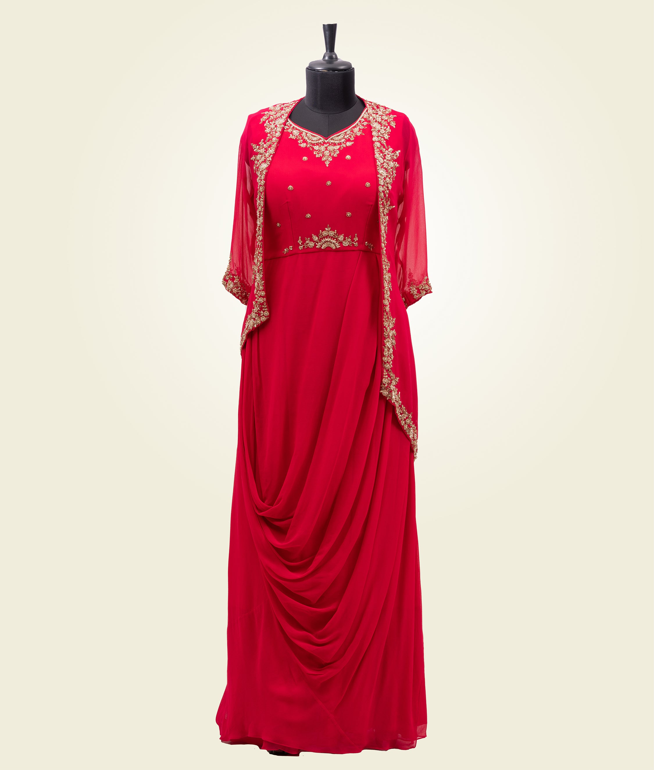 Scarlet Pink Gown in Georgette with Jacket - kaystore.in