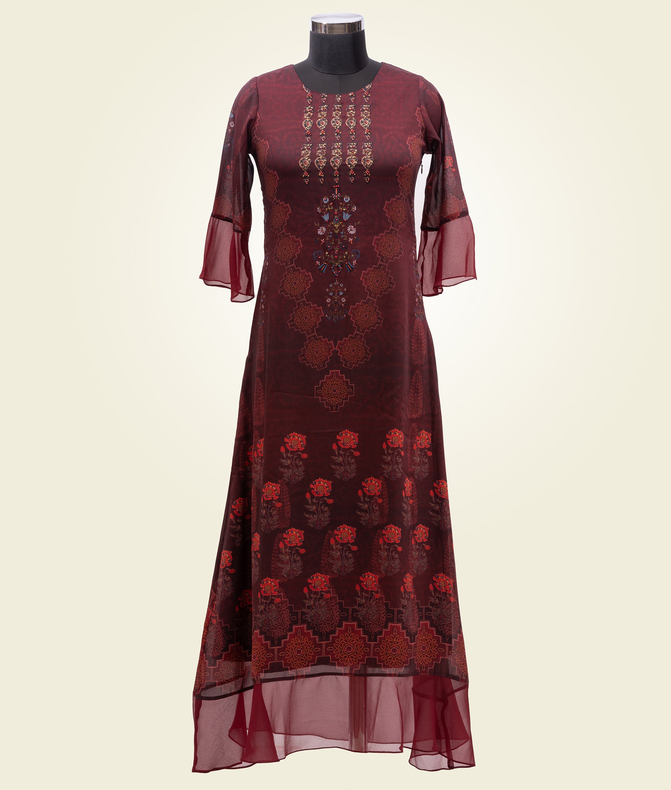 Maroon Kurti in Printed Crepe - kaystore.in