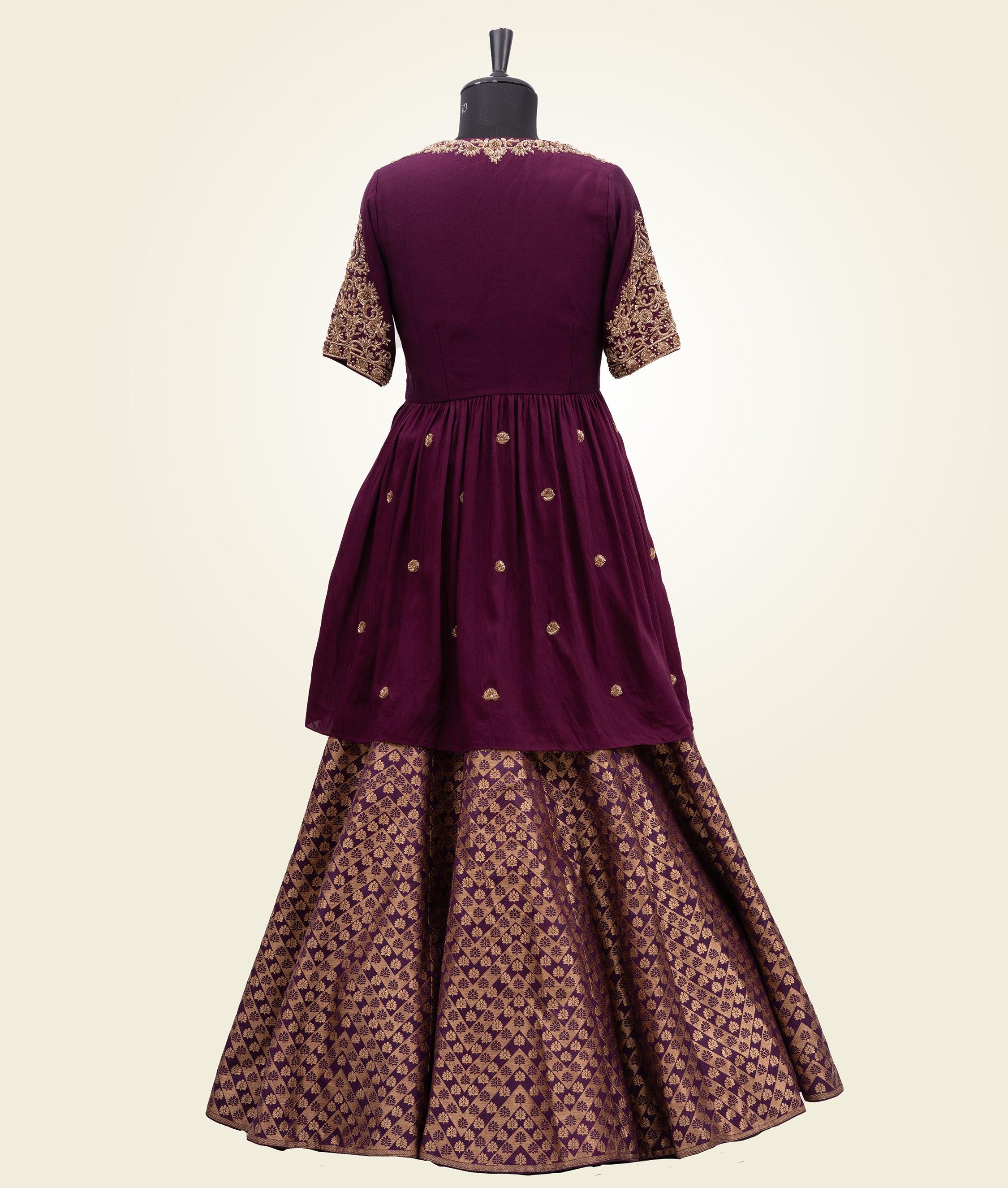 Purple Peplum Indo Western With Banarasi Skirt - kaystore.in