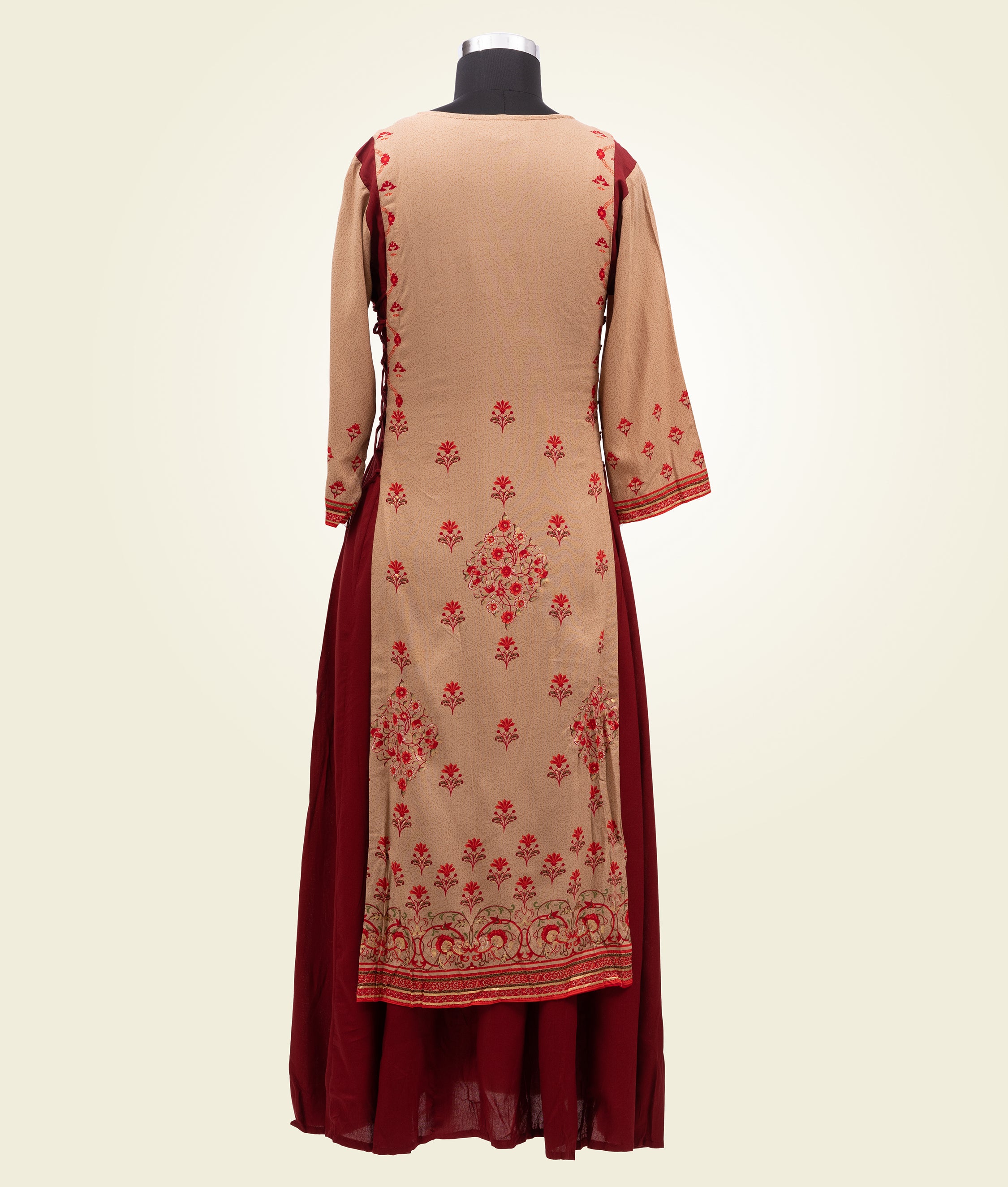 Two Layered Beige and Maroon Kurti With Print - kaystore.in