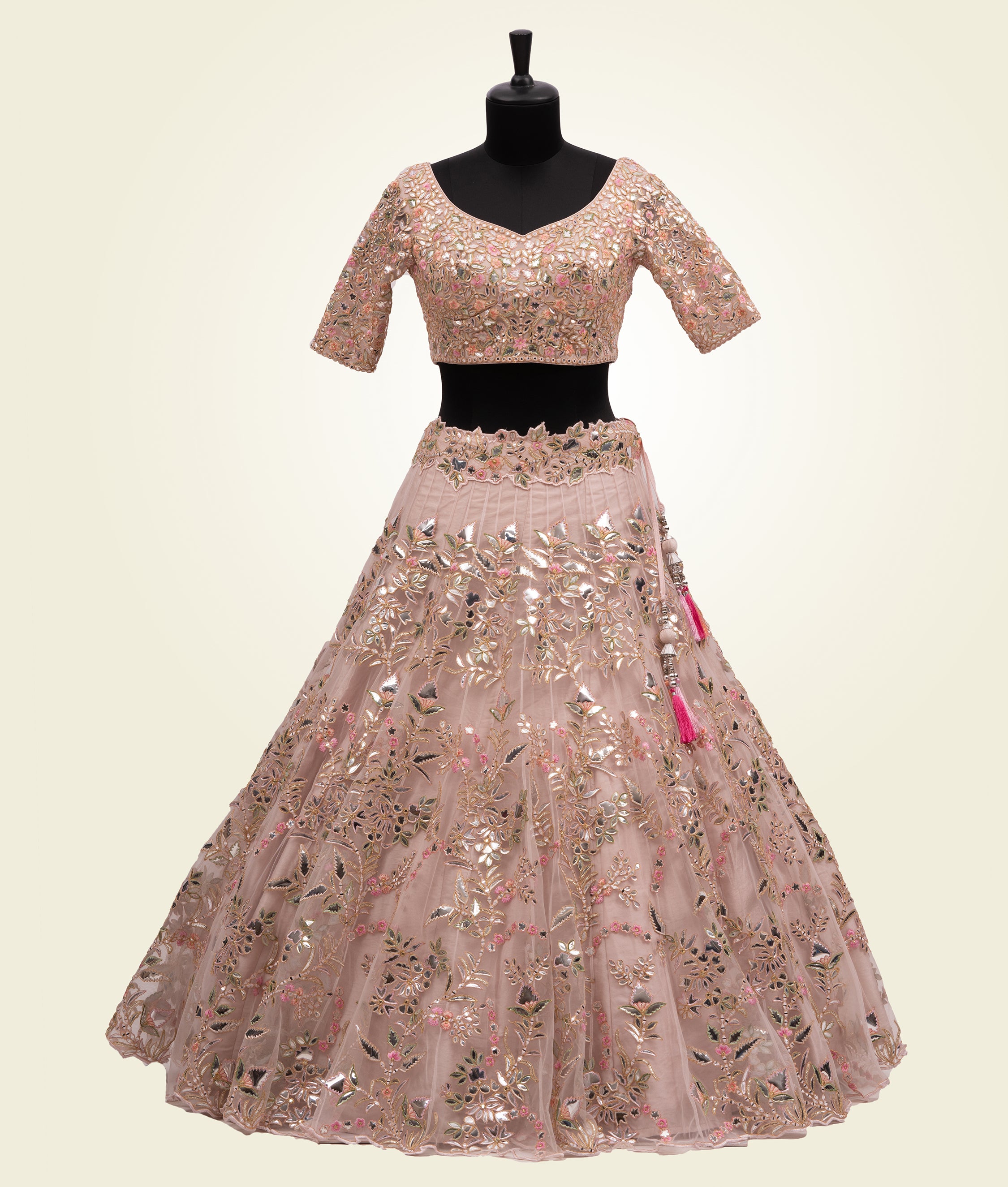 Peach Lehenga Choli with Leather and Applic Work - kaystore.in