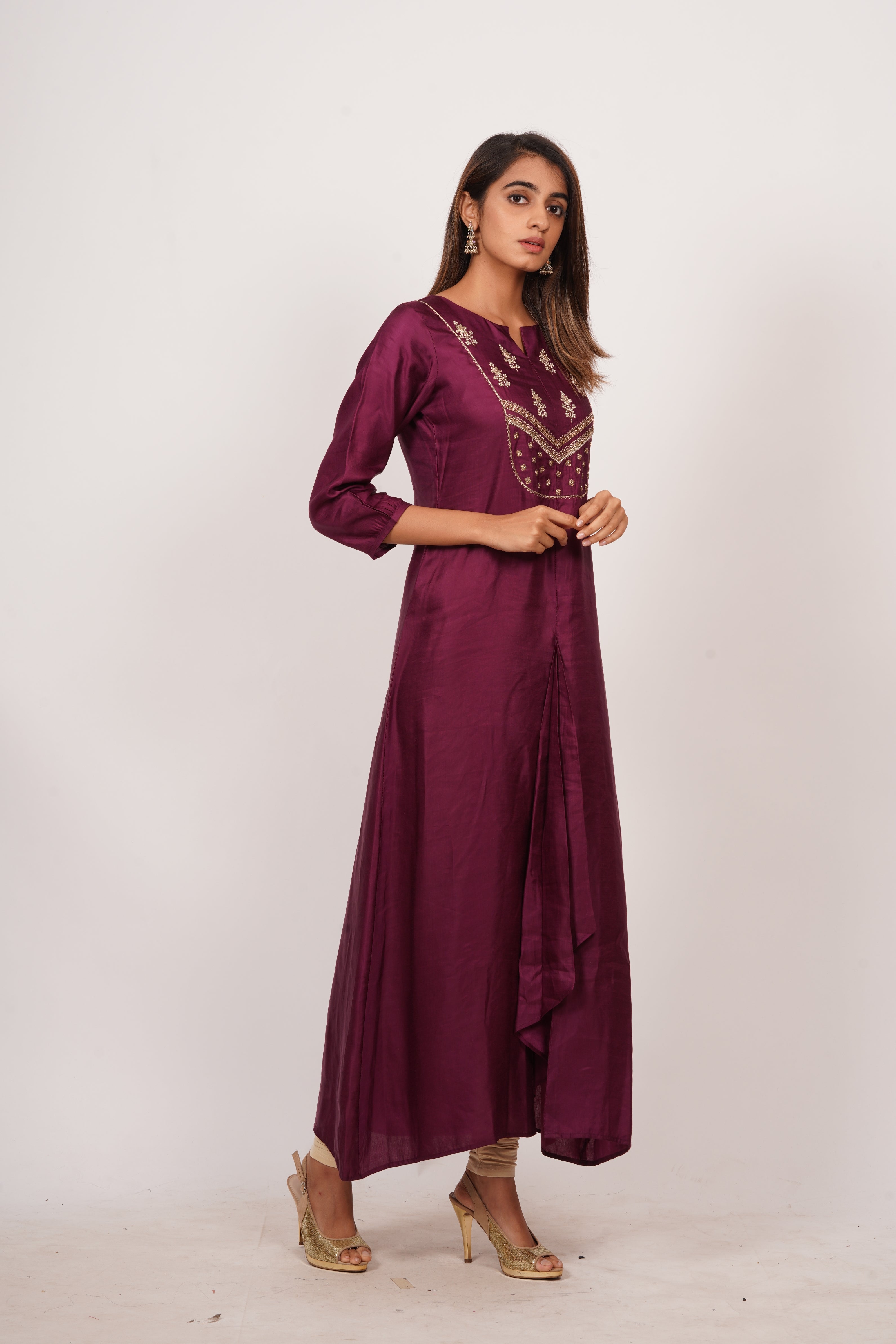 Wine Kurti in Soft Silk - kaystore.in