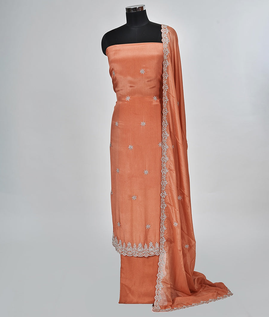 Peach Orange Unstitched Salwar - kaystore.in