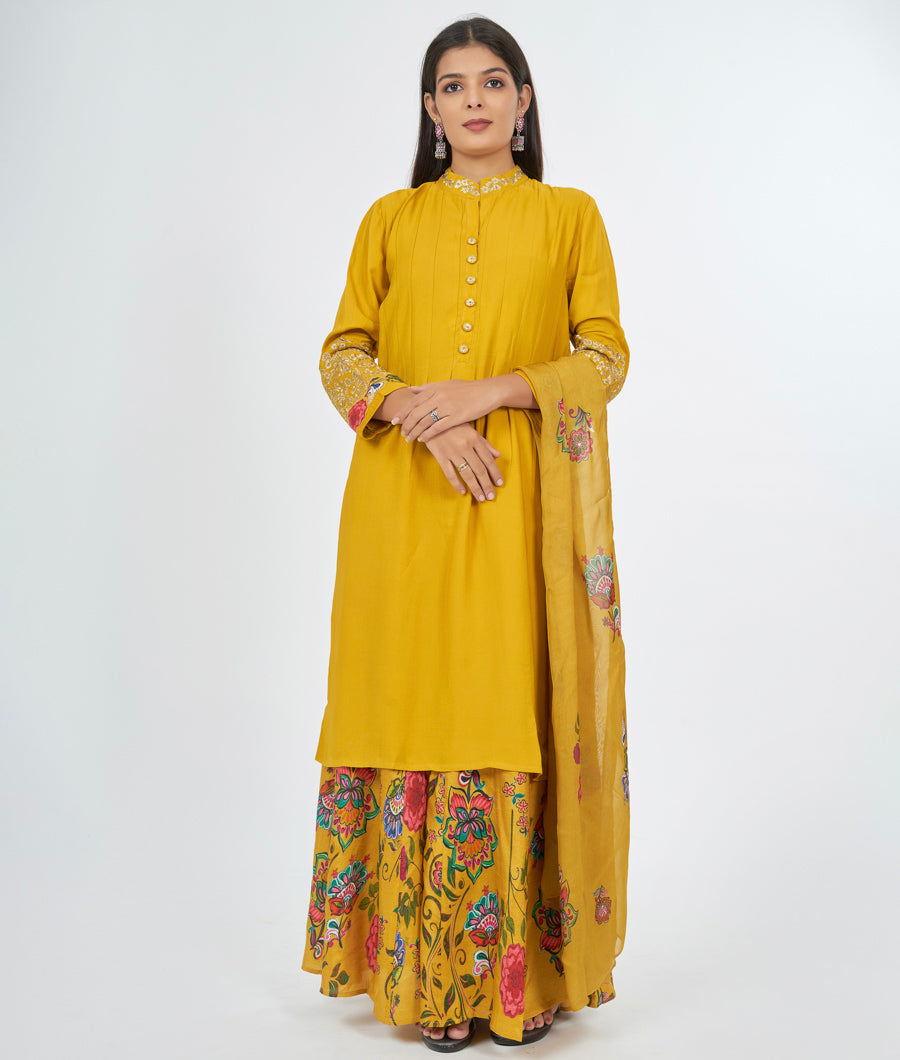 Mustard Salwar Kameez Plazo Set - kaystore.in