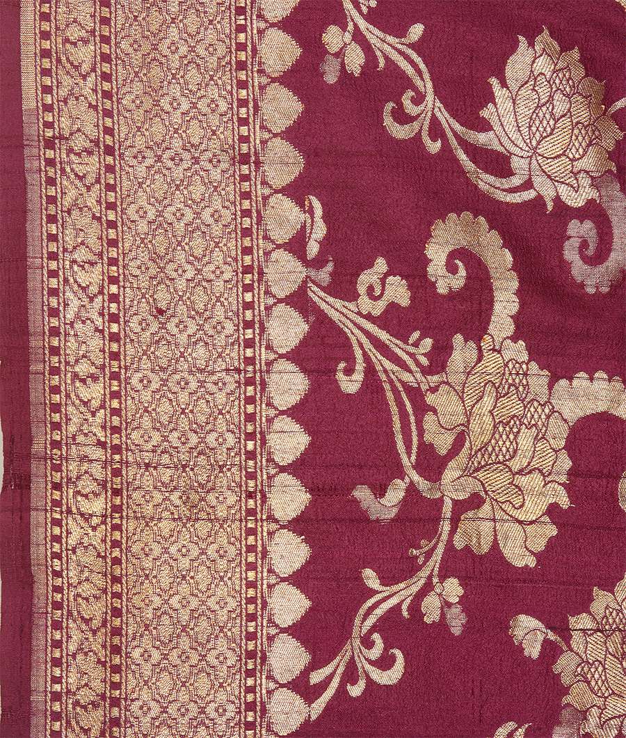Wine Banarasi Dupion Silk Saree Antique Zari - kaystore.in