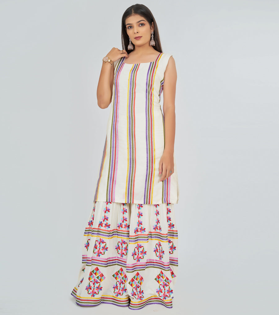 Offwhite Salwar Kameez Sharara - kaystore.in