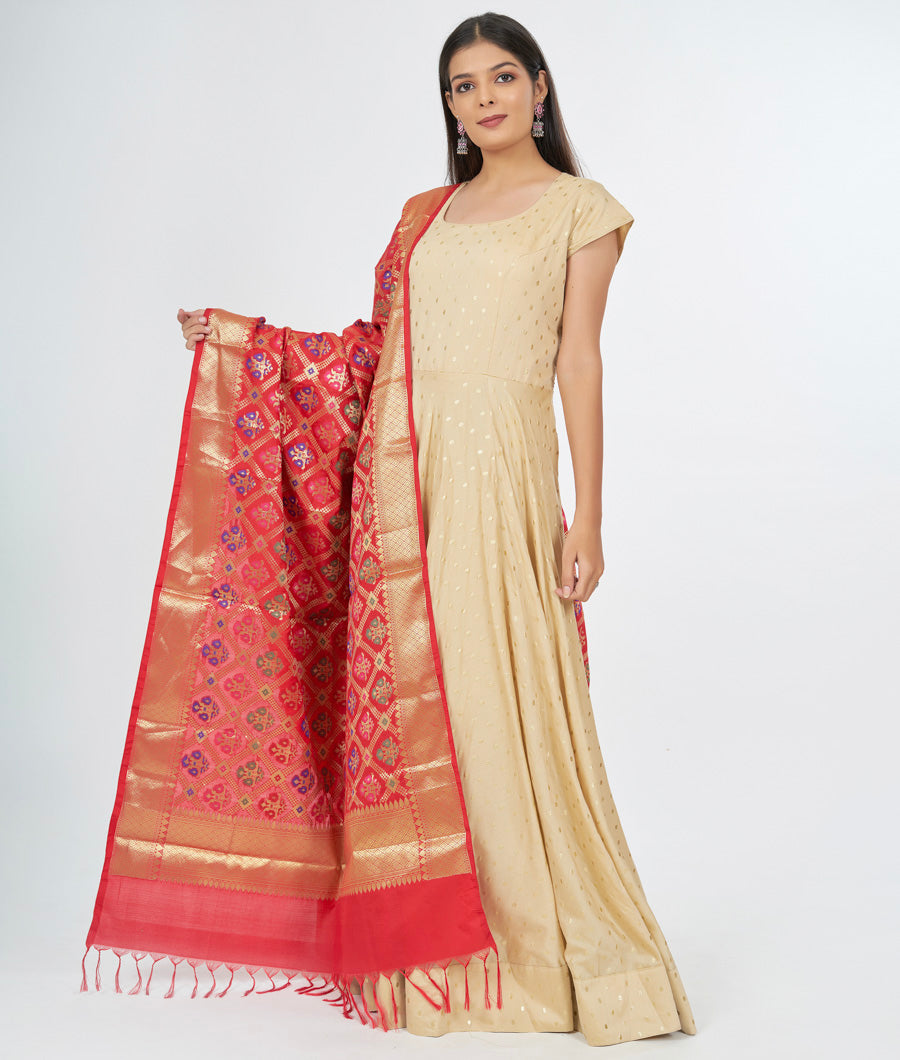 Cream Chanderi Silk Salwar Kameez Anarkali - kaystore.in