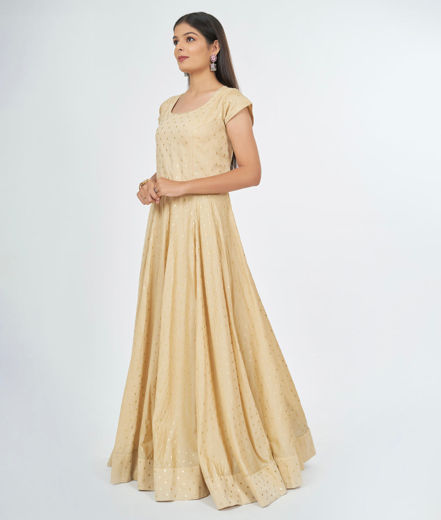 Cream Chanderi Silk Salwar Kameez Anarkali - kaystore.in