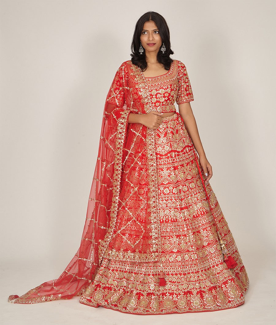 Red Rawsilk Lehenga - kaystore.in