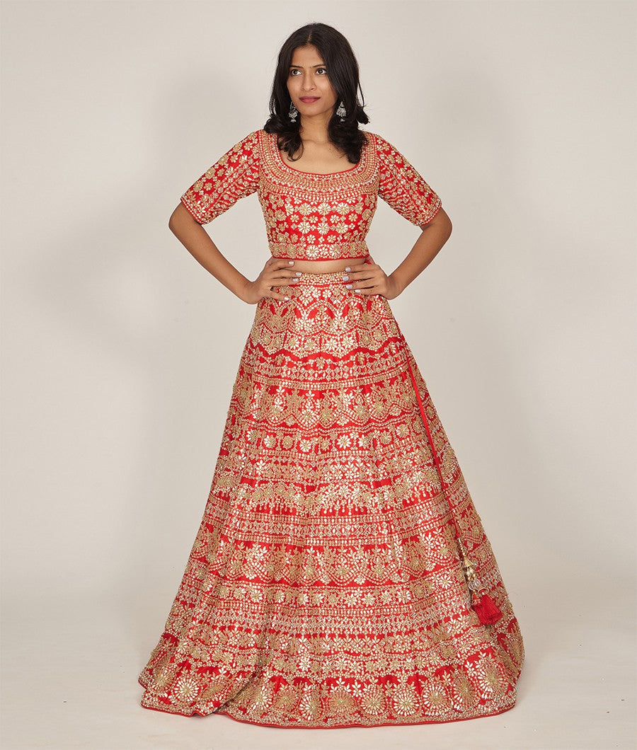 Red Rawsilk Lehenga - kaystore.in