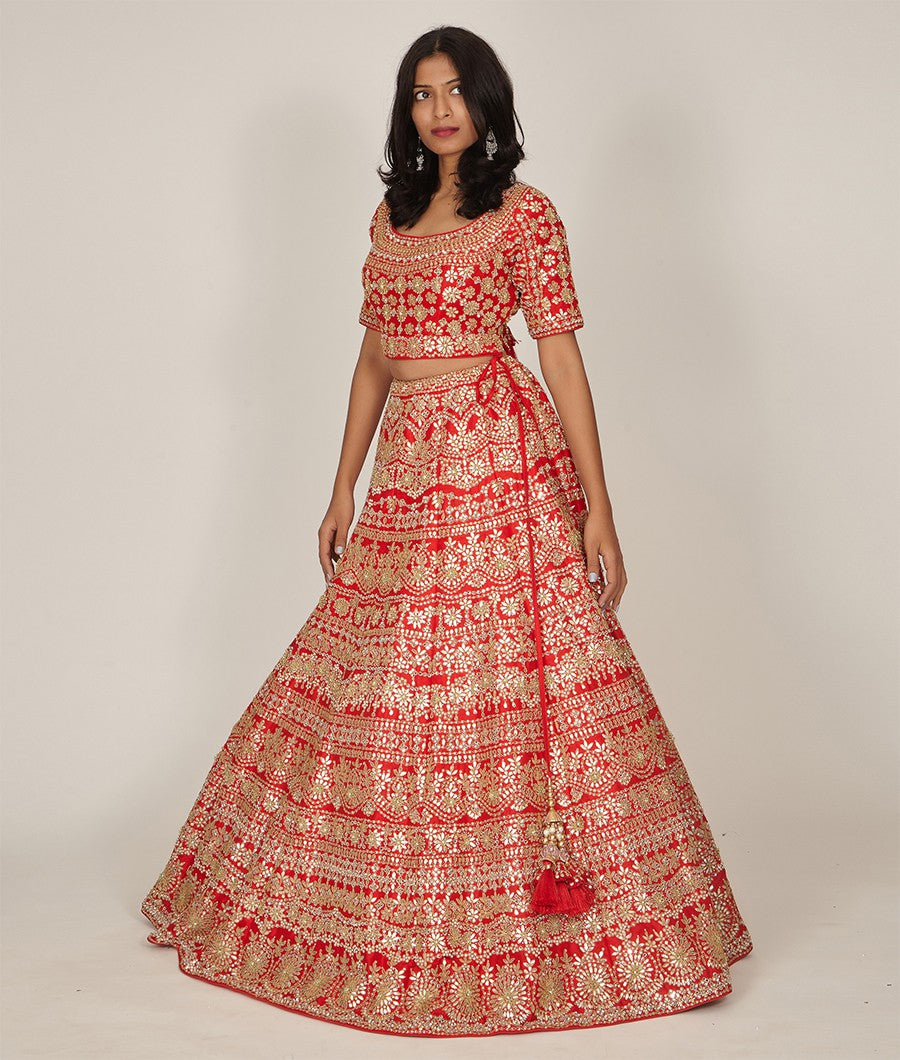 Red Rawsilk Lehenga - kaystore.in