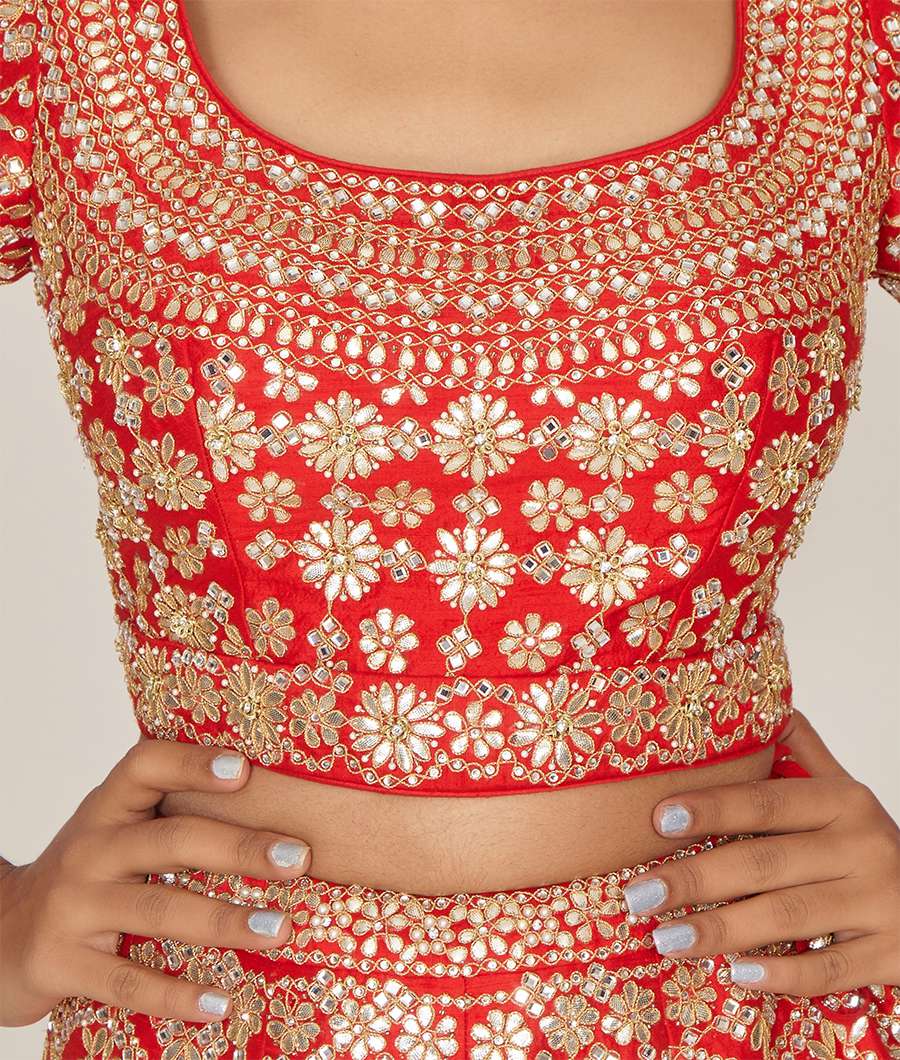 Red Rawsilk Lehenga - kaystore.in