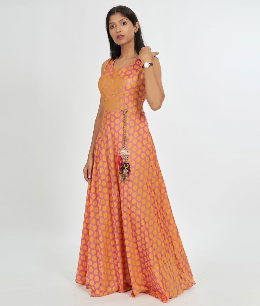 Pink Salwar Kameez Anarkali Mirrorwork - kaystore.in