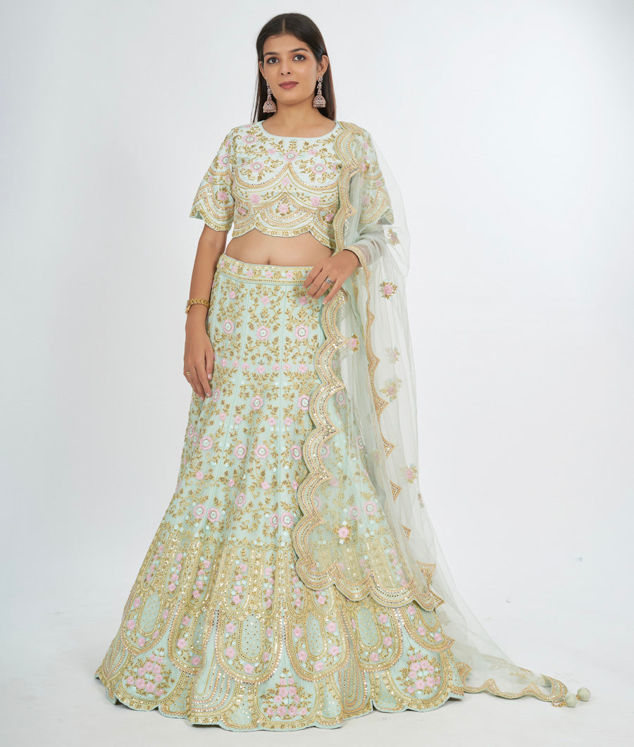 Pista Green Raw Silk Lehenga - kaystore.in