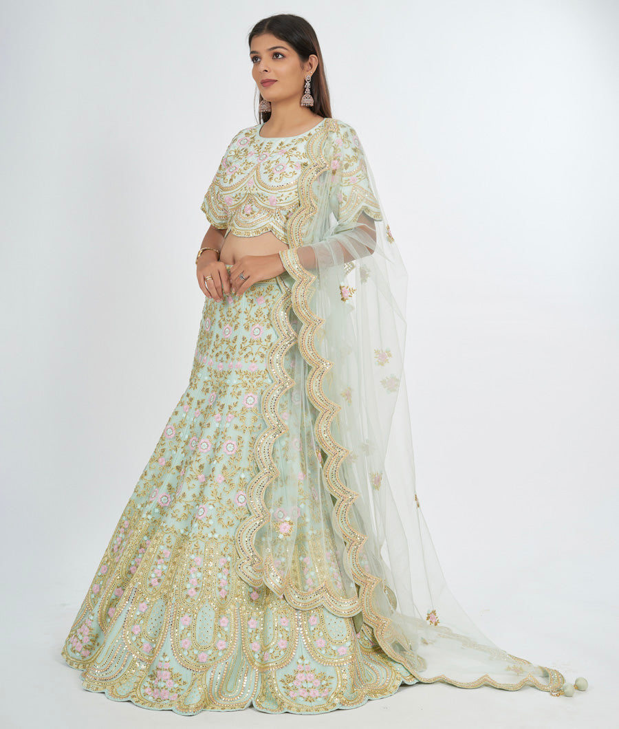 Pista Green Raw Silk Lehenga - kaystore.in