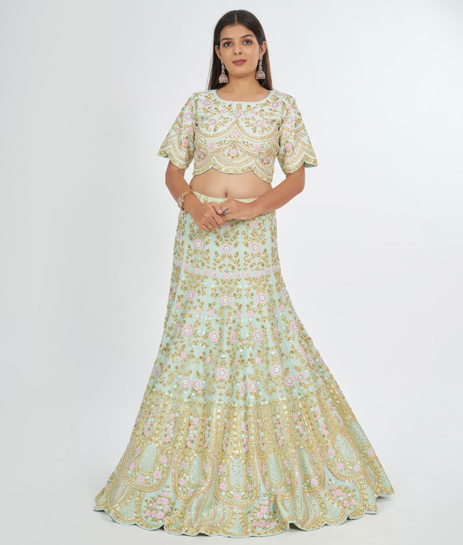 Pista Green Raw Silk Lehenga - kaystore.in