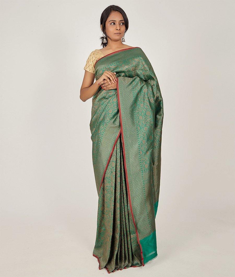Green Silk Saree Antique Zari Alover Zari Weaving - kaystore.in