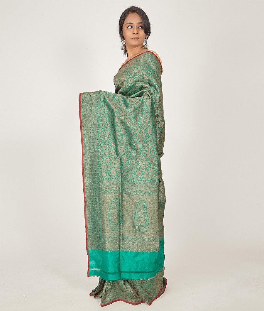 Green Silk Saree Antique Zari Alover Zari Weaving - kaystore.in