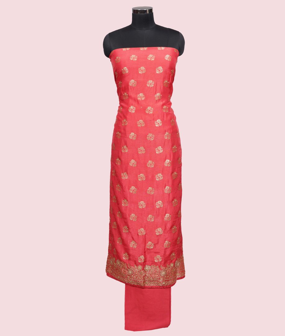 Coral/Orange Unstitched Salwar Kameez - kaystore.in