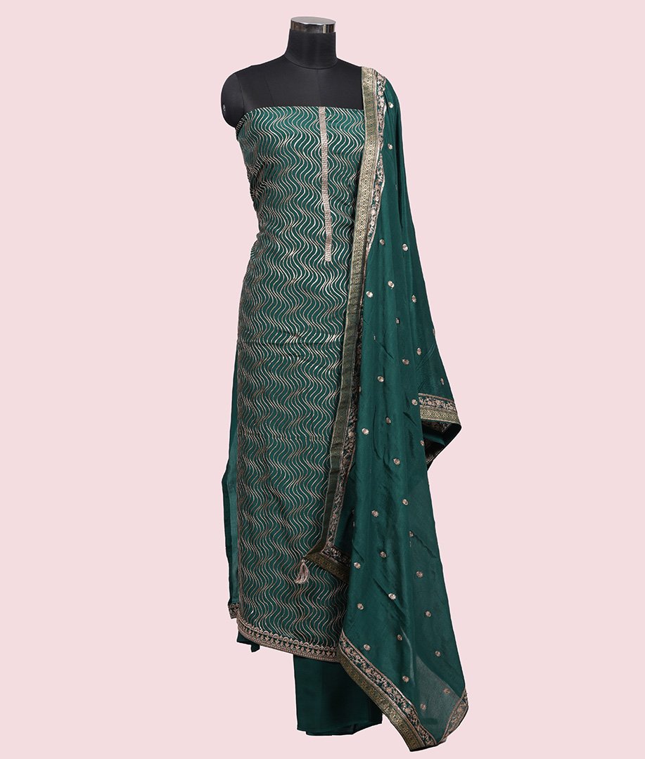 Green Chanderi Unstitched Salwar - kaystore.in