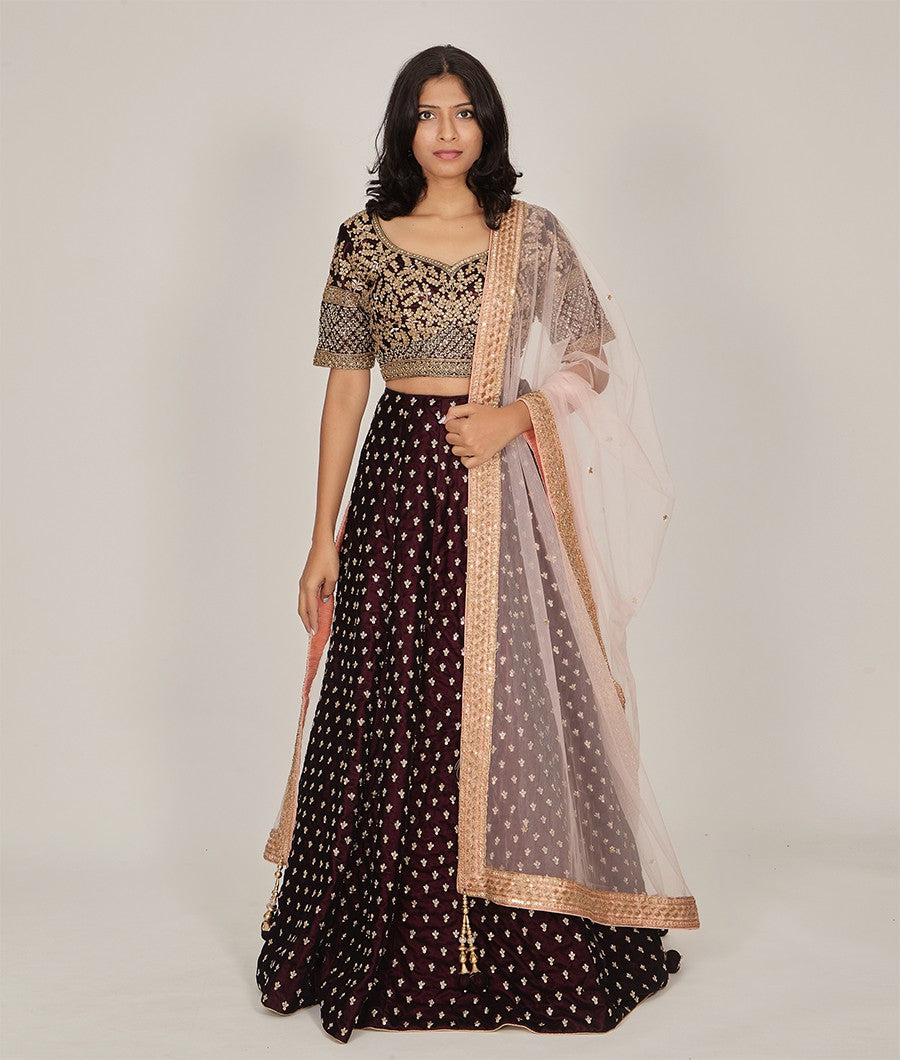 Wine Lehenga Zari - kaystore.in