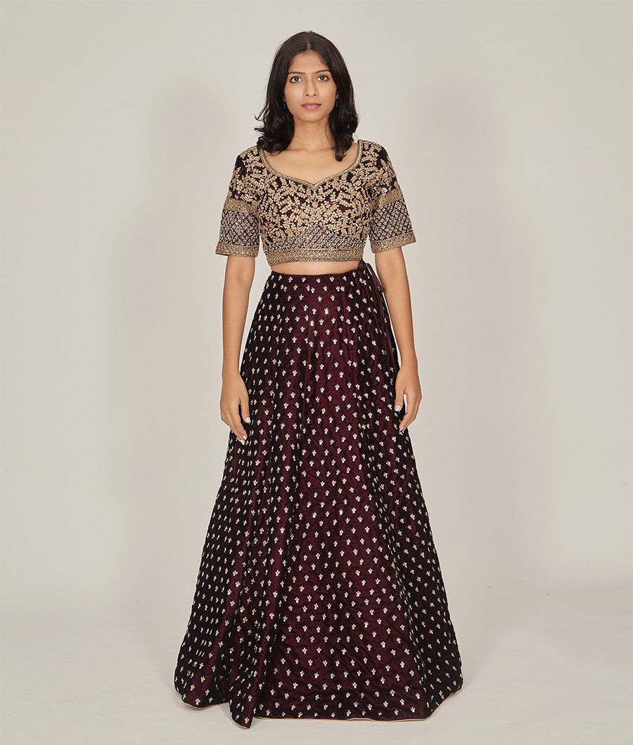 Wine Lehenga Zari - kaystore.in