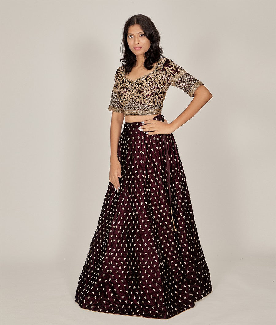 Wine Lehenga Zari - kaystore.in