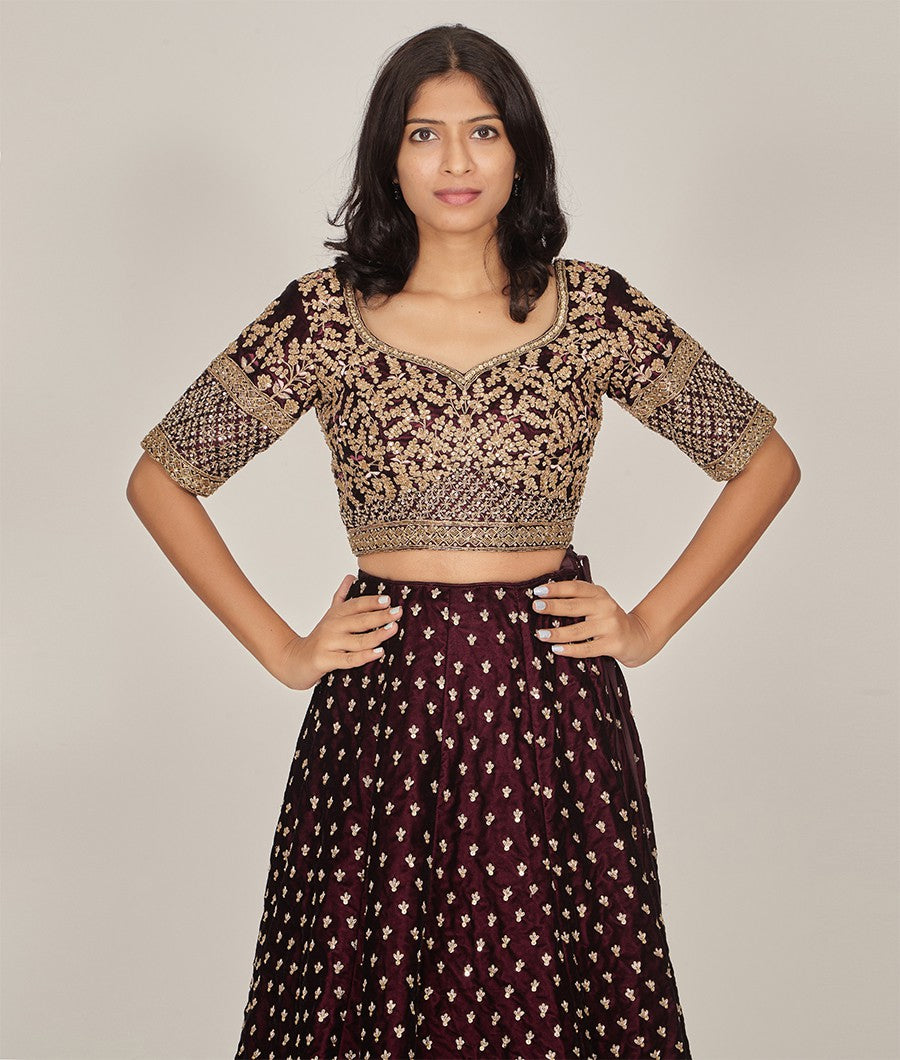 Wine Lehenga Zari - kaystore.in