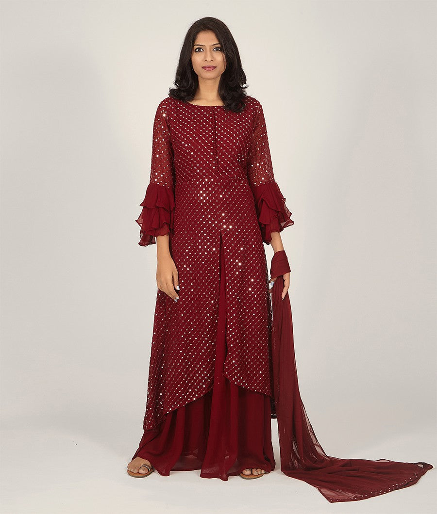 Maroon Georgette Salwar Kameez - Straight Cut - kaystore.in