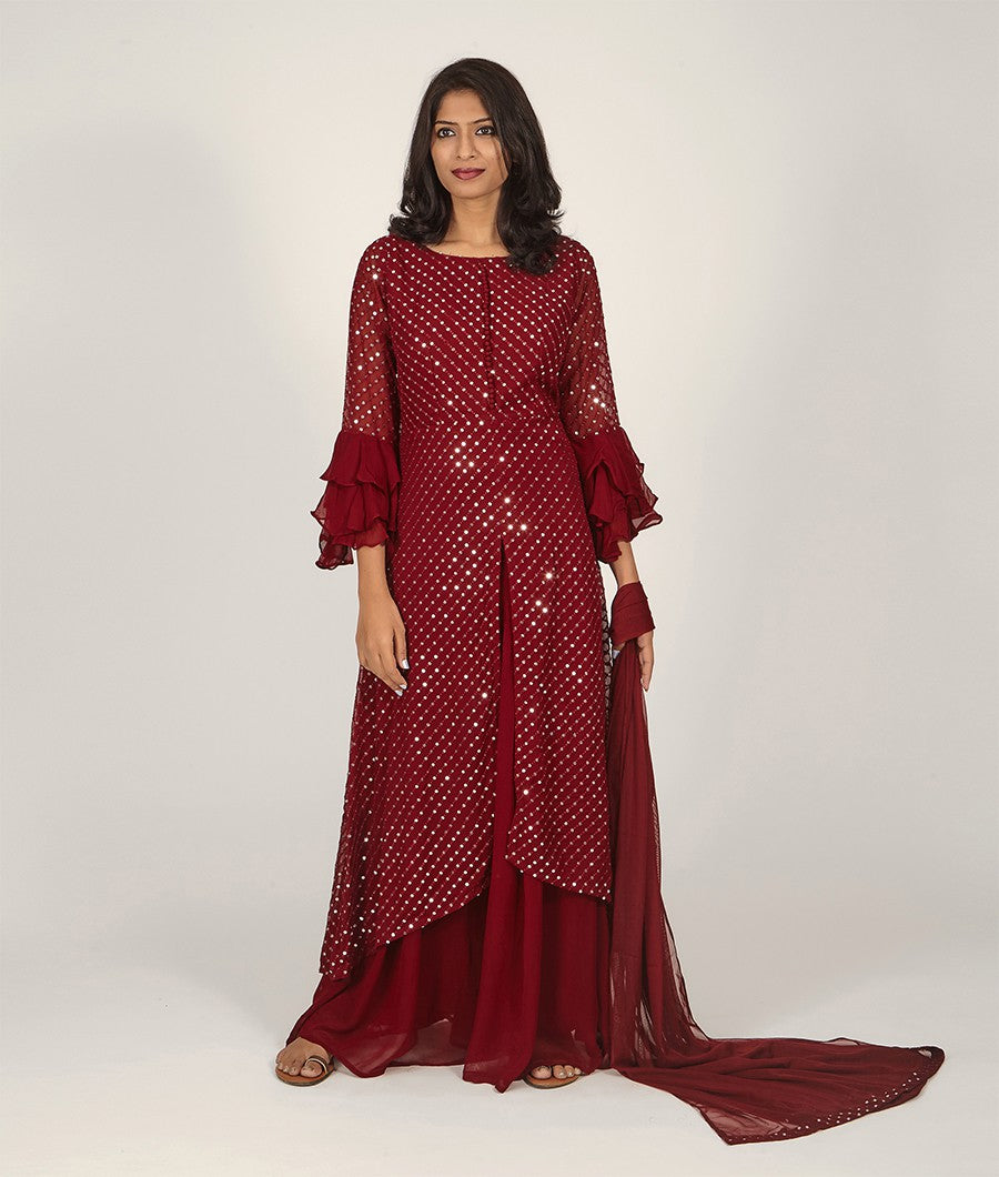 Maroon Georgette Salwar Kameez - Straight Cut - kaystore.in